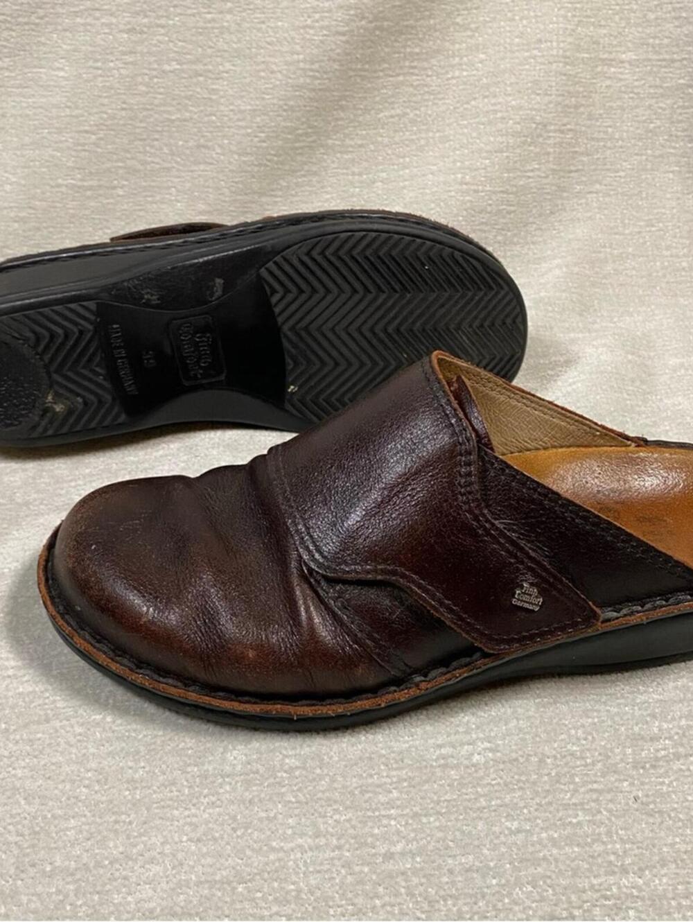 Finn Comfort Rich Brown Leather Slip-Ons with Adjustable Strap